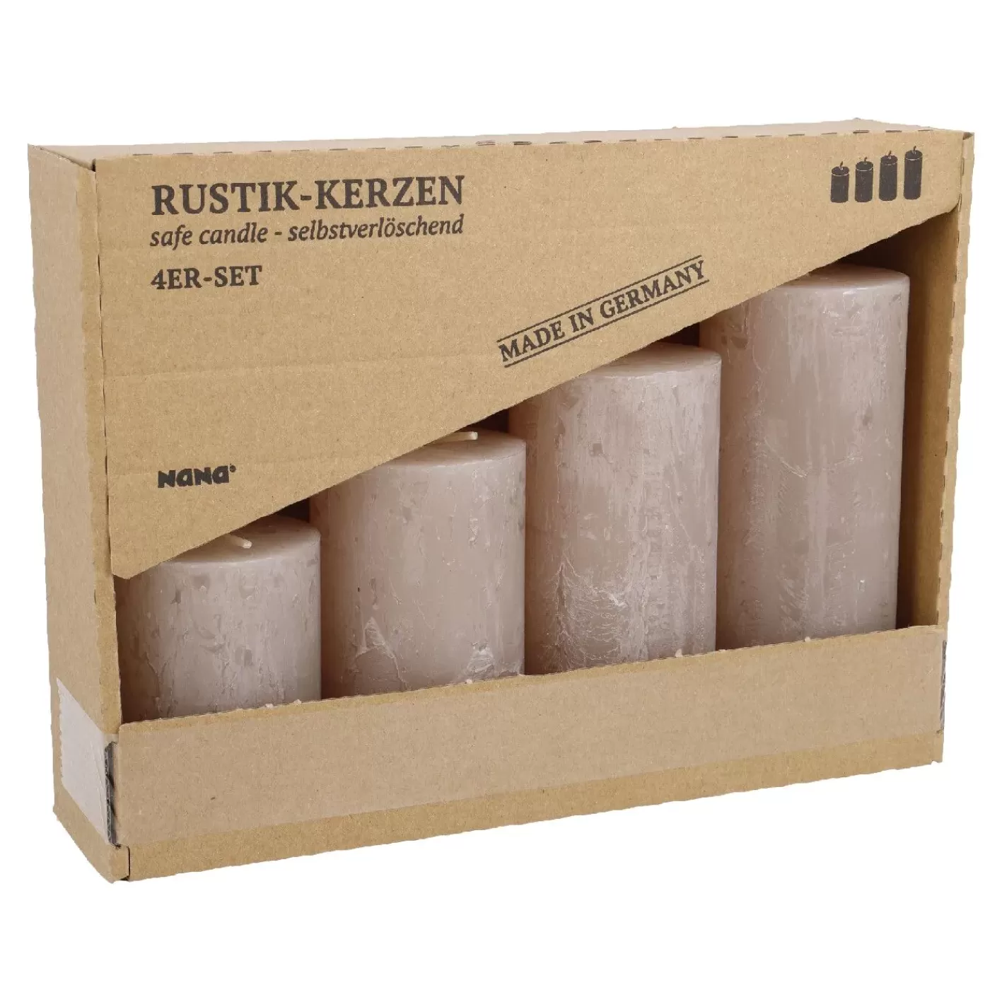 NANU-NANA 4er Set Kerze Rustik, Gestuft, Sand Online