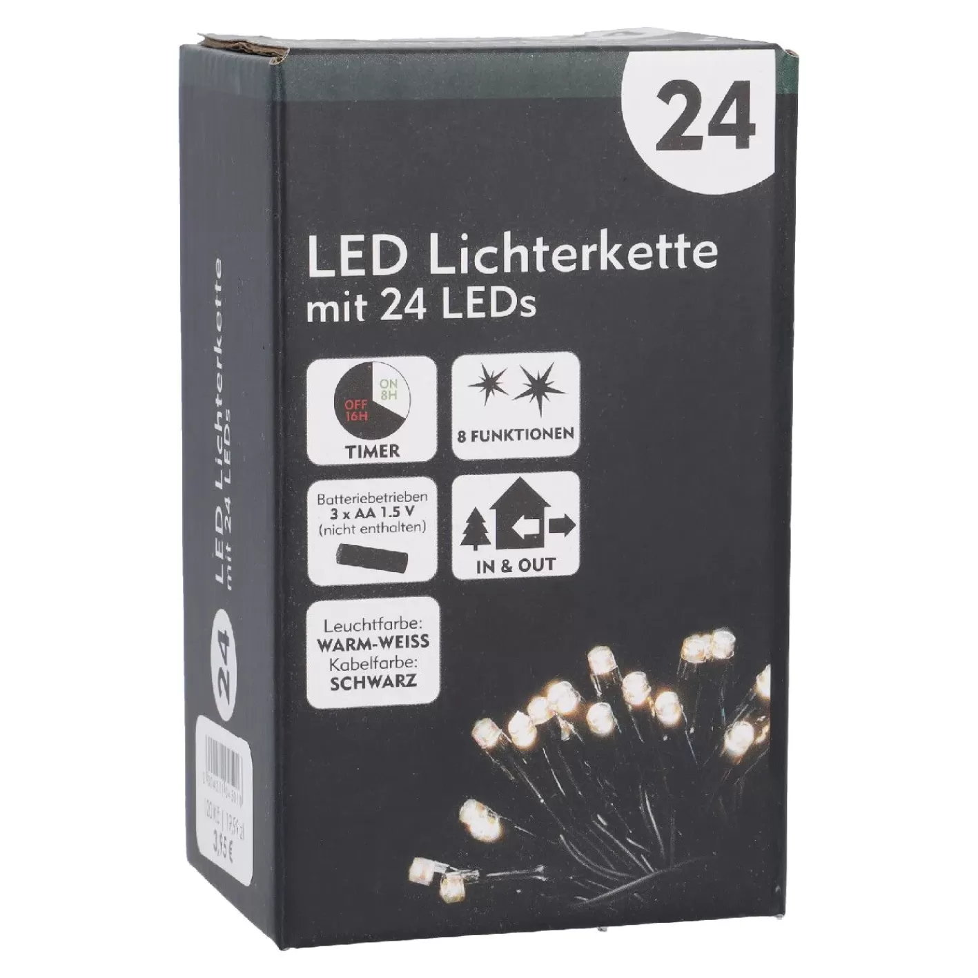 NANU-NANA LED-Lichterkette, 8 Funktionen, Warm-weiß, 24 LED Hot